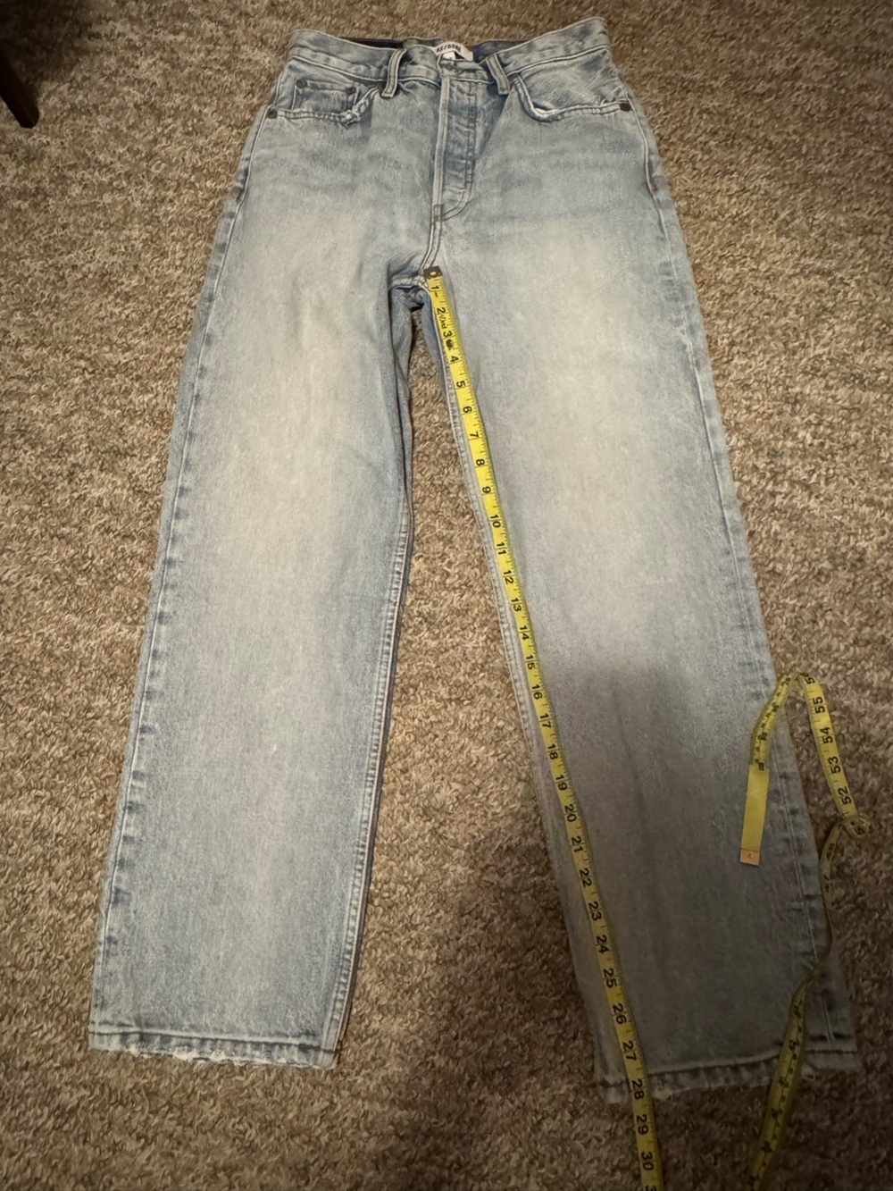 Re/Done Slim Straight Jeans in Faded Light Blue - Picture 7 of 9